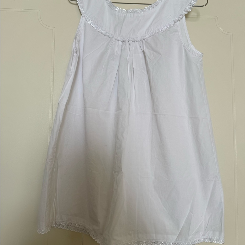 Kids White Cotton Nightgown - Sleeveless Pajama Dress